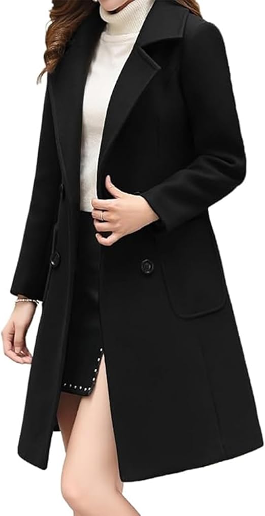 Trench Coat Feminino SOMTHRON Preto Longo: elegância clássica e sofisticação para o inverno - Imagem 3