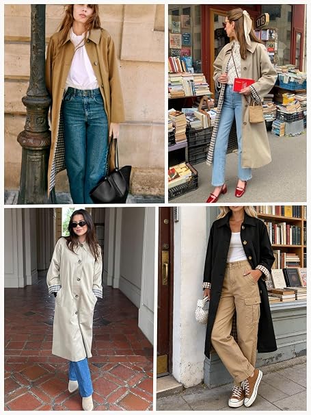 Sobretudo Feminino ELLEVEN Longo Bege com Forro Xadrez: elegância clássica e sofisticação para outono e inverno - Imagem 2