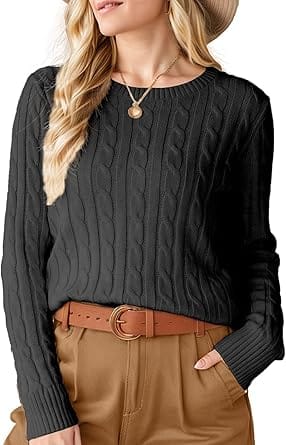 Suéter Feminino de Tricô Preto WIFFGO com Gola Redonda e Manga Longa