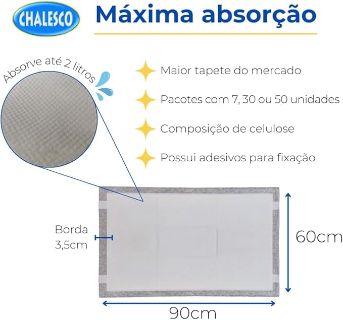Tapete Higiênico Premium Chalesco 90x60cm com 50 Unidades para Cães - Imagem 4