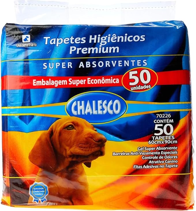 Tapete Higiênico Premium Chalesco 90x60cm com 50 Unidades para Cães