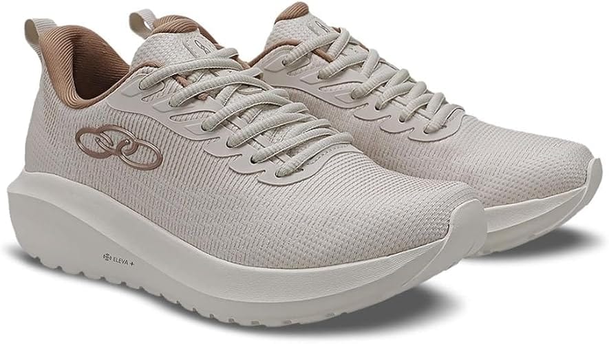 Tênis Olympikus Acqua Feminino bege com tecnologia Eleva+ e amortecimento confortável