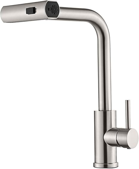 Torneira Gourmet Monocomando YESOP em inox escovado instalada em cozinha moderna