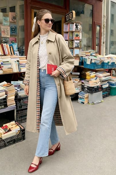 Sobretudo Feminino ELLEVEN Longo Bege com Forro Xadrez: elegância clássica e sofisticação para outono e inverno - Imagem 5
