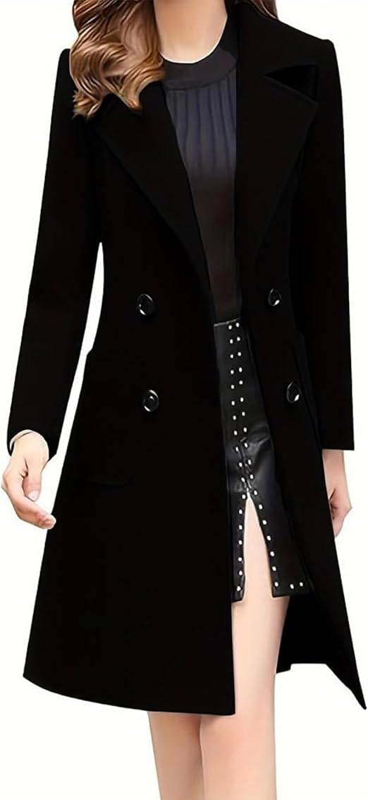 Trench Coat Feminino SOMTHRON Preto Longo: elegância clássica e sofisticação para o inverno - Imagem 4
