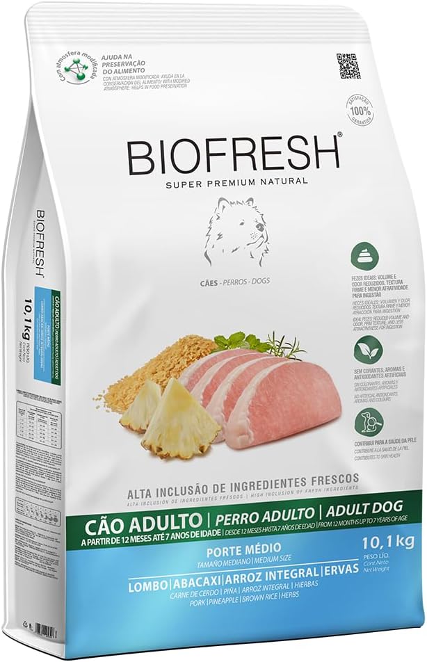 Ração Biofresh Super Premium para cães adultos de raças médias Lombo e Abacaxi 10,1 kg
