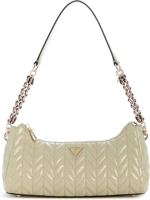 Bolsa Guess Cheryl Shoulder Bag verde sálvia com acabamento matelassado e corrente dourada