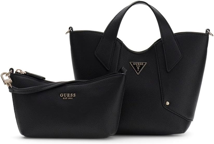 Bolsa Guess Darcy Mini Tote preta com ferragens douradas e bolsa interna removível