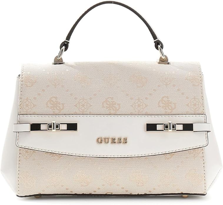 Bolsa Guess Melinda Logo Top Handle Flap Off White estruturada feminina