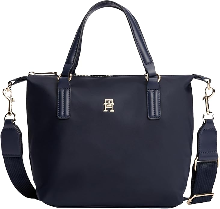 Bolsa Tommy Hilfiger Poppy Small Tote azul-marinho com alça transversal removível