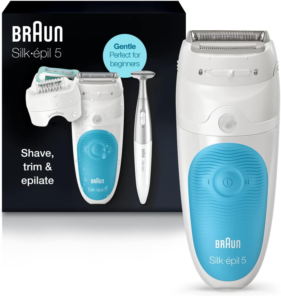 Braun Silk-épil 5 SE5-810, um dos melhores depiladores femininos da ZEGGY com tecnologia Wet & Dry, barbeador e aparador de biquíni.