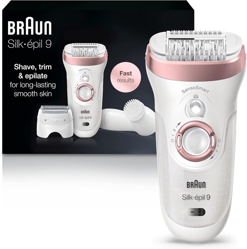 Braun Silk-épil 9 SE9-880 Beauty Set, um dos melhores depiladores femininos da ZEGGY com cabeça extralarga e kit premium de acessórios.