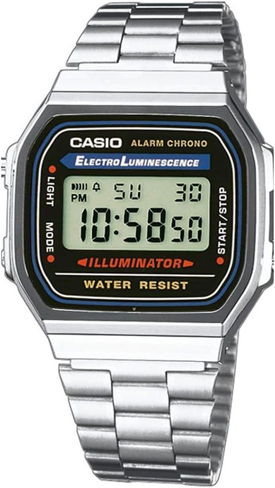 Relógio Casio A168WA-1WDF digital vintage com pulseira em aço inoxidável