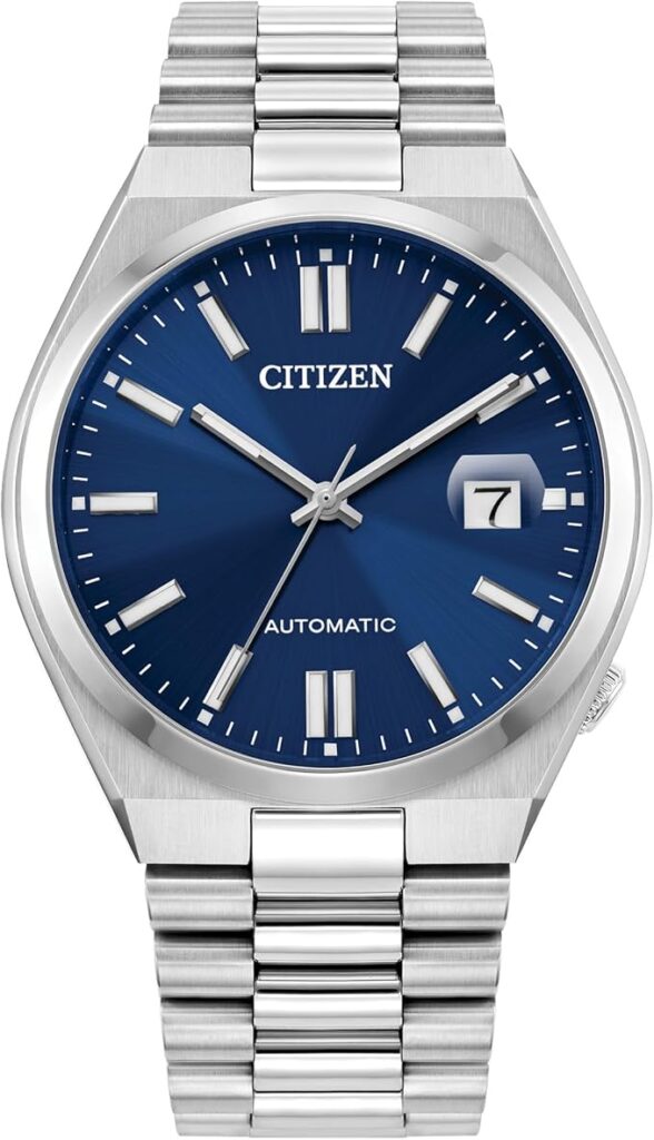 Relógio Citizen Tsuyosa Automatic NJ0150-56L com mostrador azul Sunray, movimento automático e cristal de safira.
