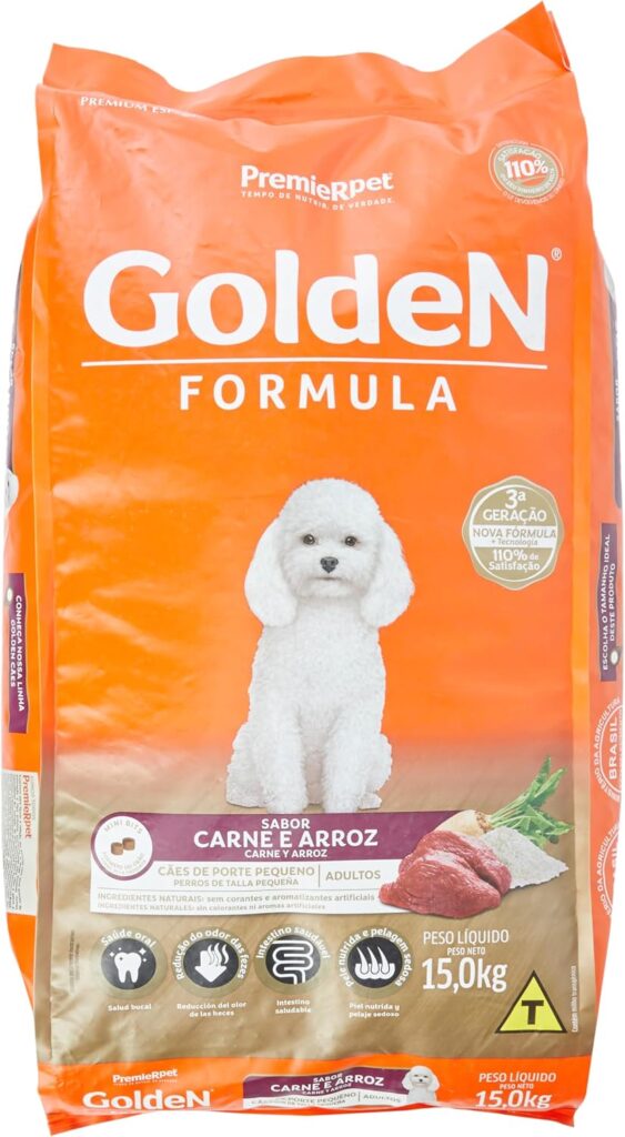 Golden Fórmula Mini Bits Carne e Arroz 15 kg para cães adultos de pequeno porte