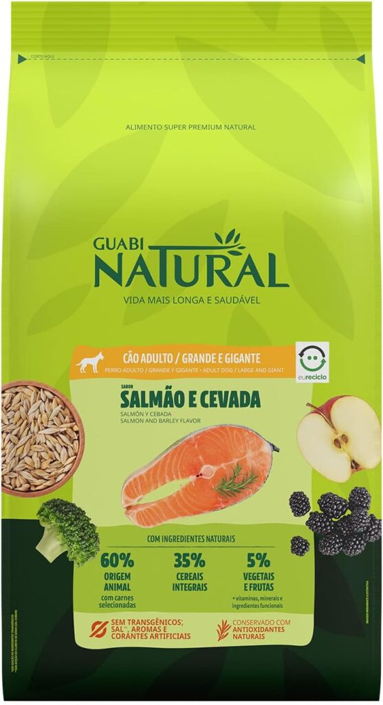 Guabi Natural Cães Adultos Raças Grandes e Gigantes Salmão e Cevada 12 kg – ração Super Premium para cachorros de grande porte