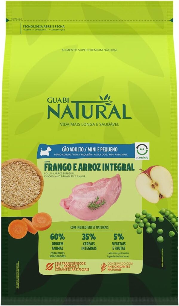 Guabi Natural Raças Pequenas Frango e Arroz Integral 10,1 kg para Cães Adultos de Pequeno Porte