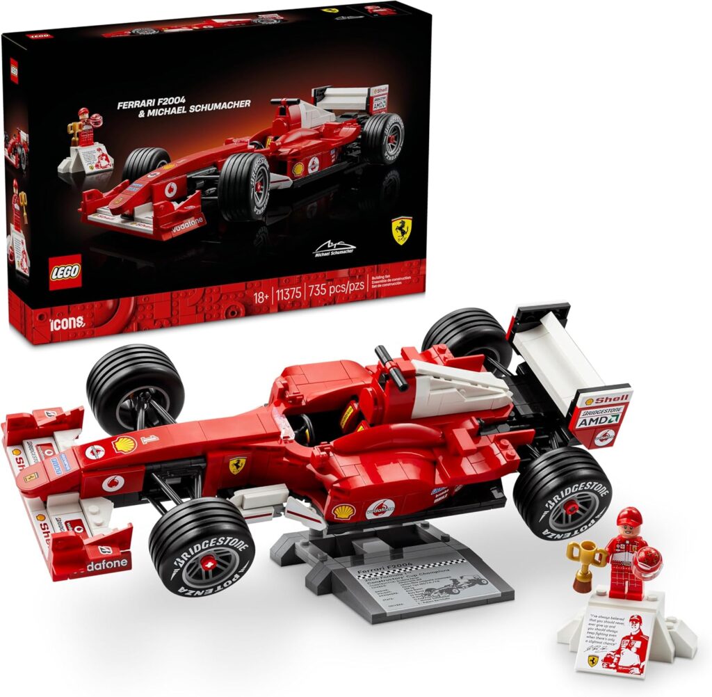 LEGO Icons Ferrari F2004 e Michael Schumacher 11375 com 735 peças para adultos e colecionadores