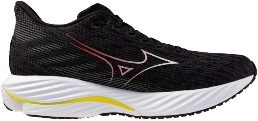 Mizuno Wave Rider 28 Masculino preto branco e amarelo com tecnologia Mizuno Enerzy