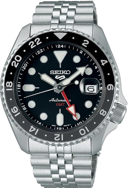 Relógio Seiko 5 Sports GMT SSK001K1 automático com movimento 4R34, caixa em aço inoxidável e função GMT.