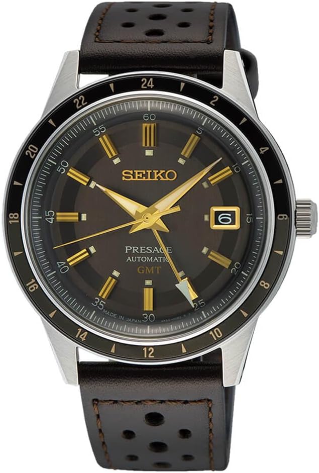 Seiko Presage Style60's GMT SSK013 automático com pulseira de couro marrom