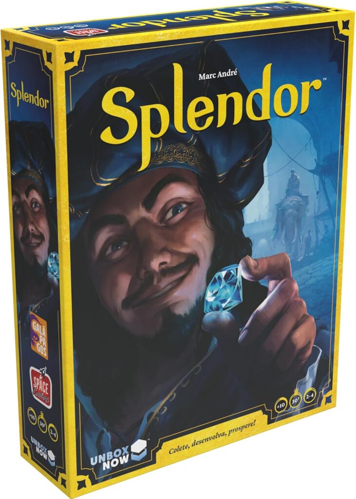 Jogo de tabuleiro Splendor com estratégia, desenvolvimento econômico e coleção de joias