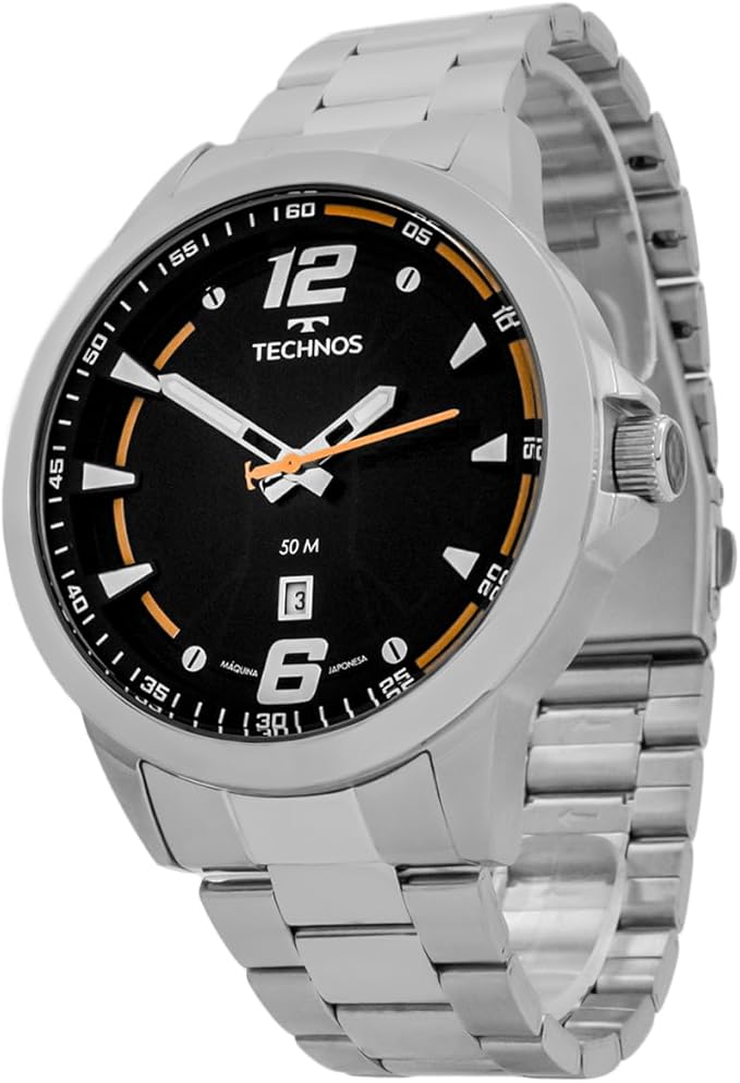 Relógio Technos Racer 2117LDR/1P masculino com mostrador preto e pulseira em aço inoxidável