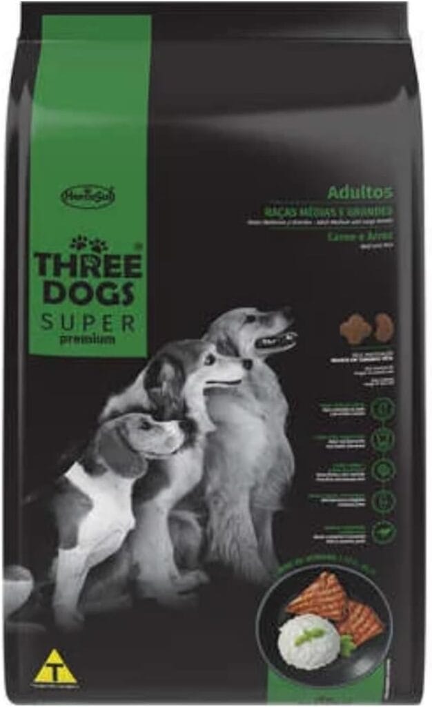 Ração Three Dogs Super Premium Adulto Médio e Grande Carne e Arroz 10,1 kg para cães de porte médio