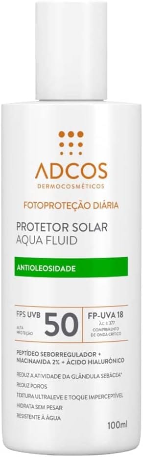 ADCOS Protetor Solar Aqua Fluid FPS 50 100 ml para pele oleosa