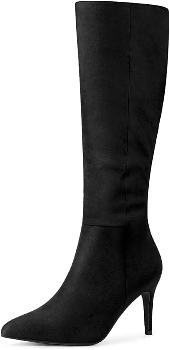 Bota feminina Allegra K cano longo preta com bico fino e salto agulha