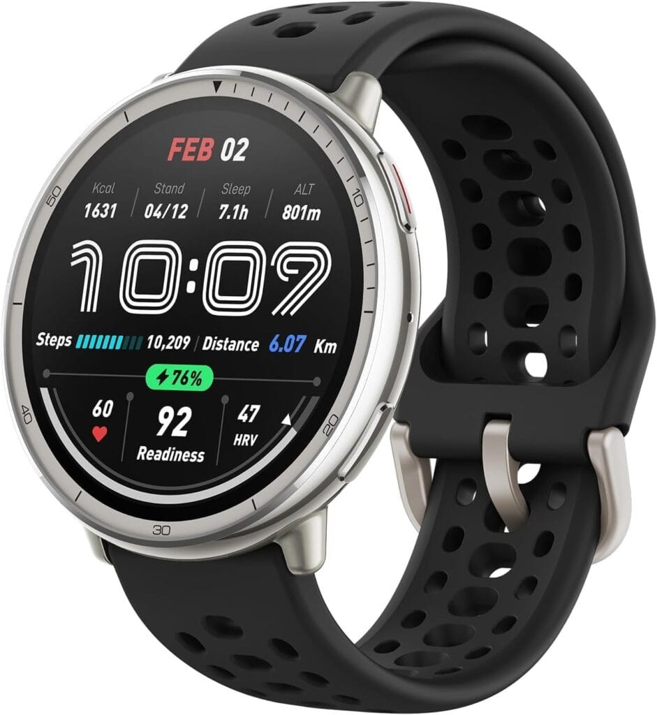 Smartwatch feminino Amazfit Active 2 44 mm preto com tela AMOLED de 1,32 polegadas e GPS