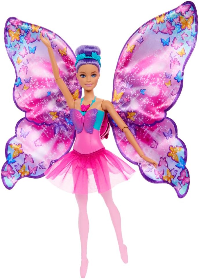 Barbie Bailarina Borboleta HXJ10 com asas coloridas e saia rosa