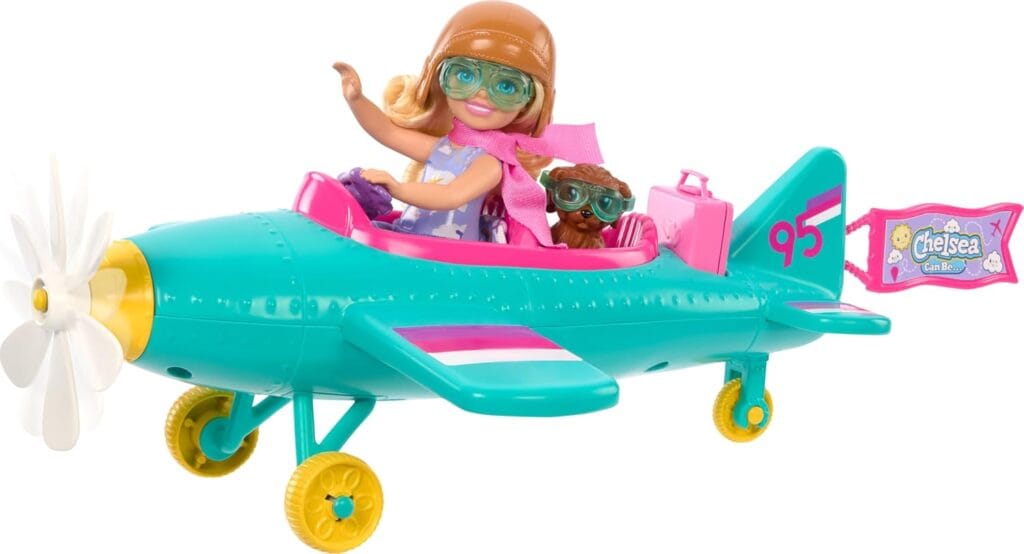 Barbie Chelsea Piloto de Avião com avião e cachorrinho Mattel