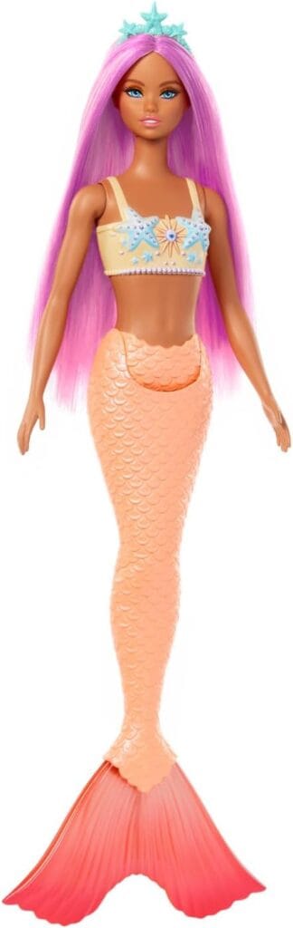 Barbie Sereia Cabelo Roxo HRR05 com cauda brilhante e tiara
