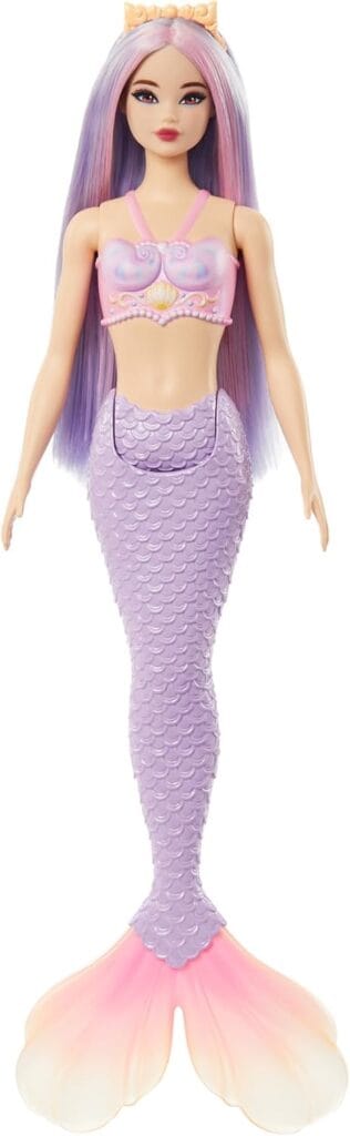 Barbie Sereia Cabelos Fantasia HRR06 com cauda roxa e cabelo colorido
