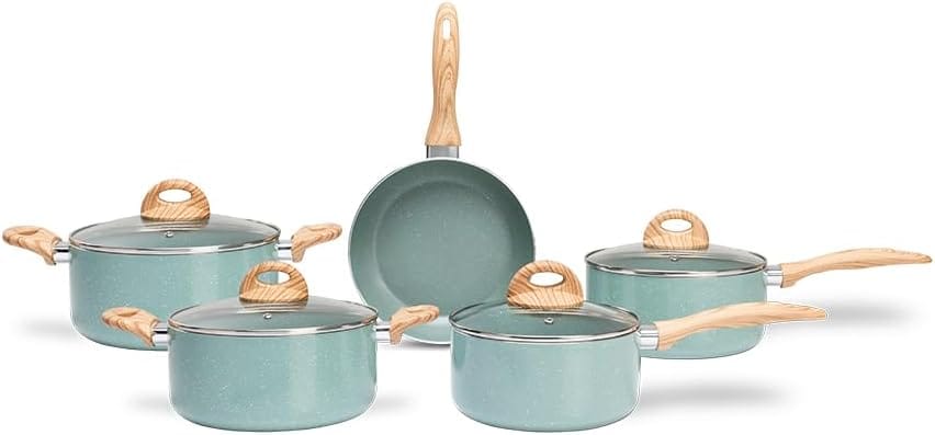 Jogo de Panelas Brinox Ceramic Life Botanika 5 Peças Verde