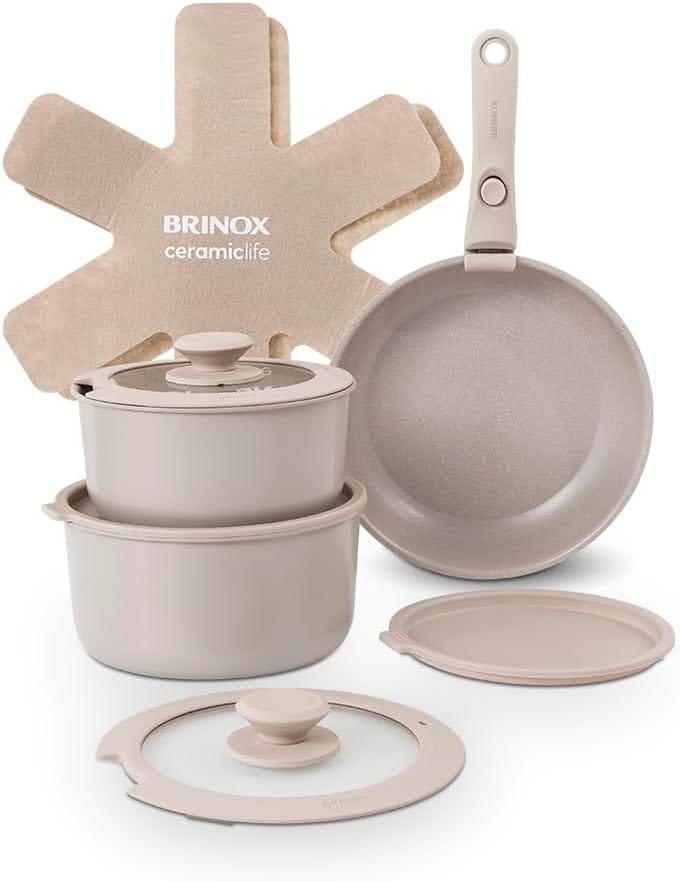 Jogo de Panelas Brinox Ceramic Life Fit 10 Peças Areia