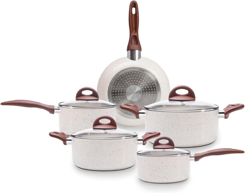 Jogo de Panelas Brinox Ceramic Life Granada 5 Peças Vanilla com Indução
