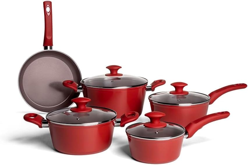 Jogo de Panelas Brinox Ceramic Life Optima 5 Peças Carmim
