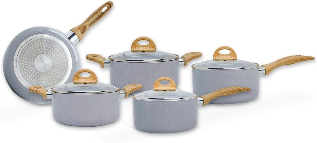 Jogo de panelas de cerâmica Brinox Ceramic Life Smart Plus 5 peças Cinza Wooden