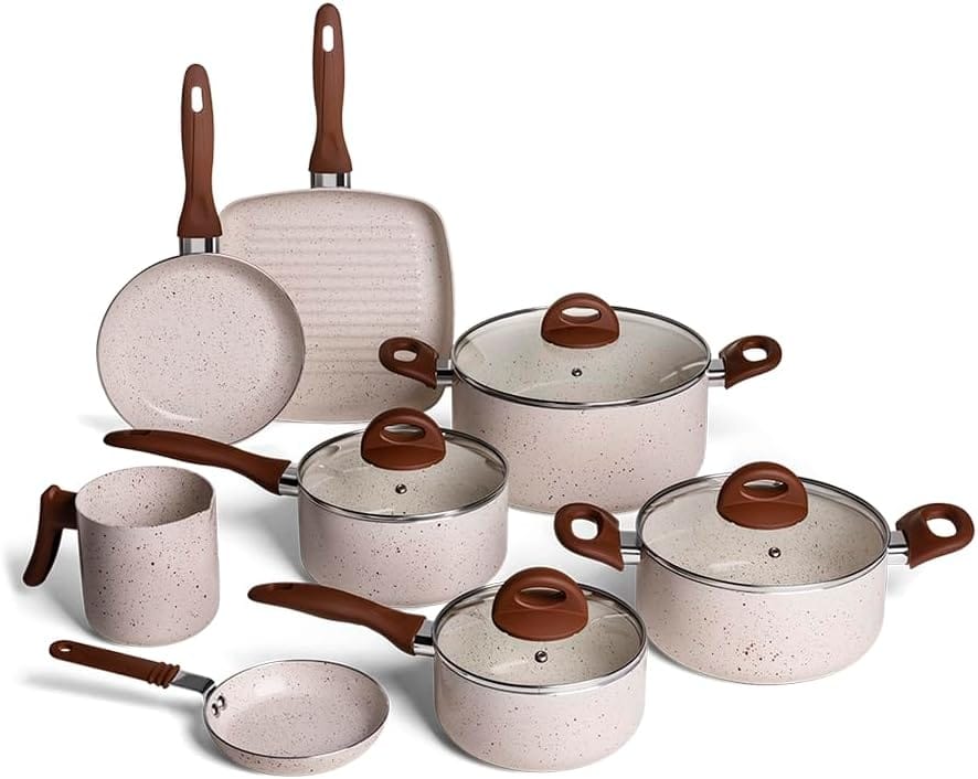 Jogo de panelas de cerâmica Brinox Ceramic Life Smart Plus 8 peças Vanilla