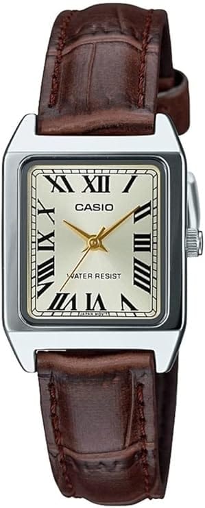 Casio LTP-V007L-9B relógio feminino barato retangular com pulseira de couro