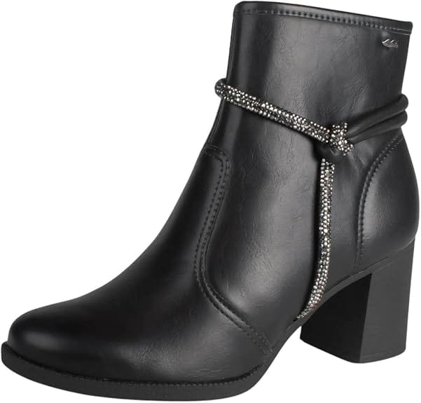 Bota feminina Dakota preta de cano curto com salto em bloco e detalhe brilhante