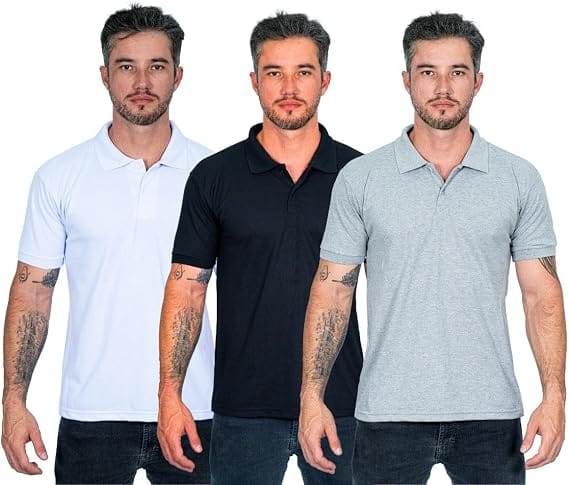 EL ELYON kit 5 camisas polo masculinas piquet branco cinza e preto