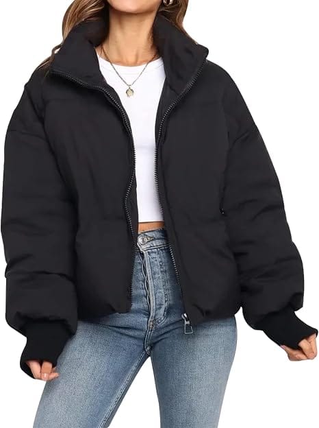 Flygo jaqueta puffer cropped feminina acolchoada para inverno