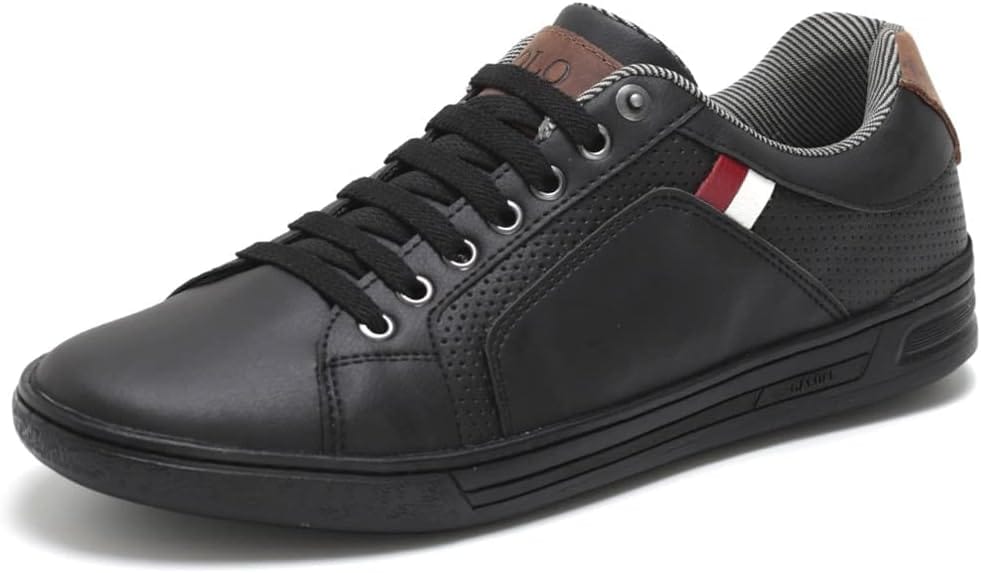 Franboots sapatênis masculino casual em couro preto