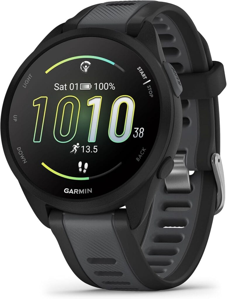 Garmin Forerunner 165 Music 43 mm Preto com Cinza smartwatch masculino com tela AMOLED, GPS e música