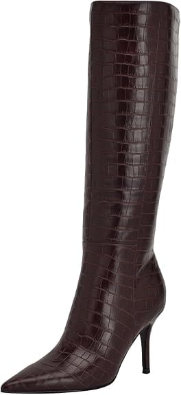 Bota feminina Guess Gressa cano longo vermelho escuro com salto stiletto