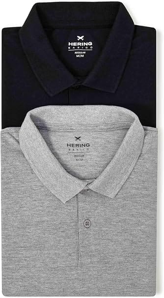 Hering kit 2 camisas polo masculinas básicas preto e mescla