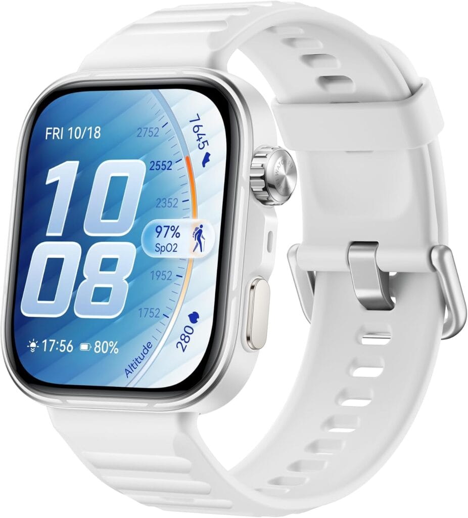 Smartwatch feminino HUAWEI WATCH FIT 5 Pro branco com tela AMOLED de 1,92 polegadas e vidro de safira